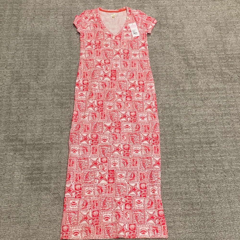 Lilly Pulitzer Pink/red and White Etta Short Sleeve Maxi Dress
